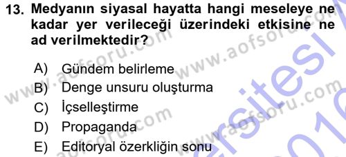 Siyaset Bilimi Dersi 2015 - 2016 Yılı (Final) Dönem Sonu Sınav Soruları 13. Soru