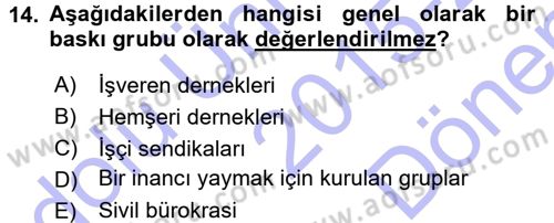 Siyaset Bilimi Dersi 2015 - 2016 Yılı (Final) Dönem Sonu Sınav Soruları 14. Soru