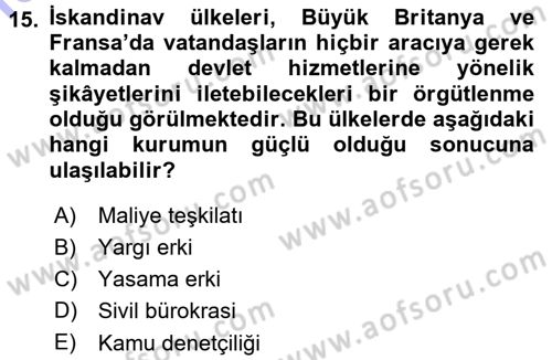 Siyaset Bilimi Dersi 2015 - 2016 Yılı (Final) Dönem Sonu Sınav Soruları 15. Soru