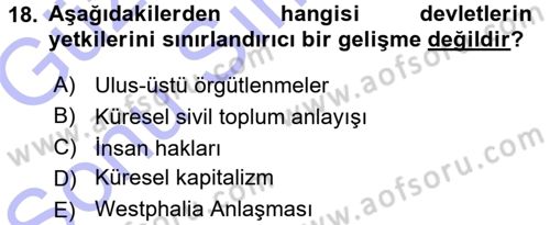 Siyaset Bilimi Dersi 2015 - 2016 Yılı (Final) Dönem Sonu Sınav Soruları 18. Soru