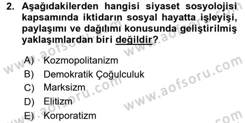 Siyaset Bilimi Dersi 2015 - 2016 Yılı (Final) Dönem Sonu Sınav Soruları 2. Soru