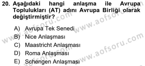 Siyaset Bilimi Dersi 2015 - 2016 Yılı (Final) Dönem Sonu Sınav Soruları 20. Soru