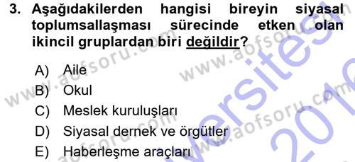 Siyaset Bilimi Dersi 2015 - 2016 Yılı (Final) Dönem Sonu Sınav Soruları 3. Soru