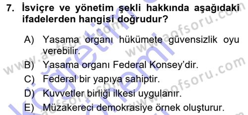 Siyaset Bilimi Dersi 2015 - 2016 Yılı (Final) Dönem Sonu Sınav Soruları 7. Soru