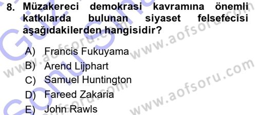 Siyaset Bilimi Dersi 2015 - 2016 Yılı (Final) Dönem Sonu Sınav Soruları 8. Soru