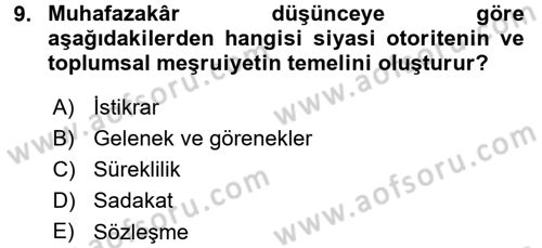 Siyaset Bilimi Dersi 2015 - 2016 Yılı (Final) Dönem Sonu Sınav Soruları 9. Soru
