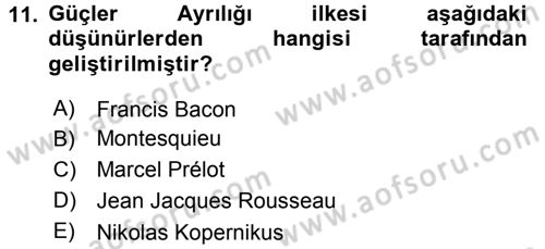 Siyaset Bilimi Dersi 2015 - 2016 Yılı Tek Ders Sınav Soruları 11. Soru