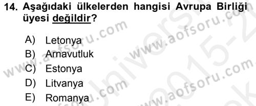 Siyaset Bilimi Dersi 2015 - 2016 Yılı Tek Ders Sınav Soruları 14. Soru