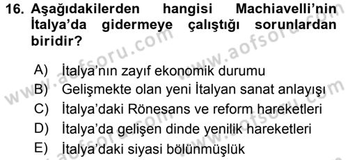 Siyaset Bilimi Dersi 2015 - 2016 Yılı Tek Ders Sınav Soruları 16. Soru