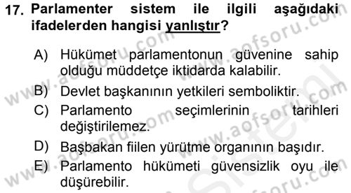 Siyaset Bilimi Dersi 2015 - 2016 Yılı Tek Ders Sınav Soruları 17. Soru