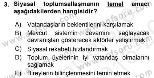 Siyaset Bilimi Dersi 2015 - 2016 Yılı Tek Ders Sınav Soruları 3. Soru
