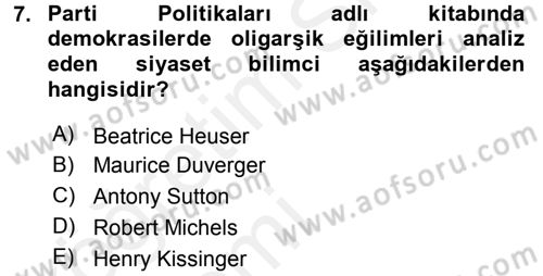 Siyaset Bilimi Dersi 2015 - 2016 Yılı Tek Ders Sınav Soruları 7. Soru