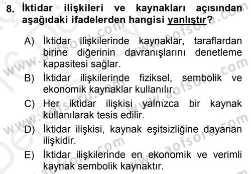 Siyaset Bilimi Dersi 2015 - 2016 Yılı Tek Ders Sınav Soruları 8. Soru