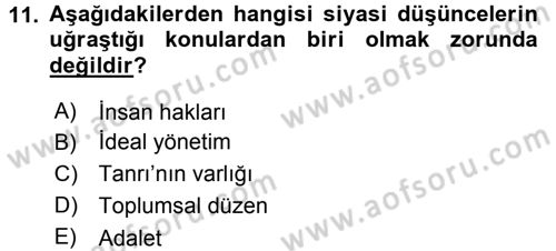 Siyaset Bilimi Dersi 2016 - 2017 Yılı 3 Ders Sınav Soruları 11. Soru