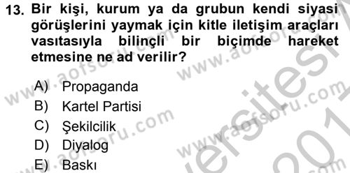 Siyaset Bilimi Dersi 2016 - 2017 Yılı 3 Ders Sınav Soruları 13. Soru
