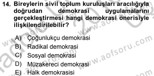 Siyaset Bilimi Dersi 2016 - 2017 Yılı 3 Ders Sınav Soruları 14. Soru