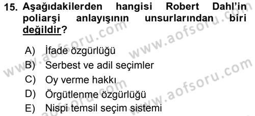 Siyaset Bilimi Dersi 2016 - 2017 Yılı 3 Ders Sınav Soruları 15. Soru