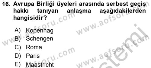 Siyaset Bilimi Dersi 2016 - 2017 Yılı 3 Ders Sınav Soruları 16. Soru