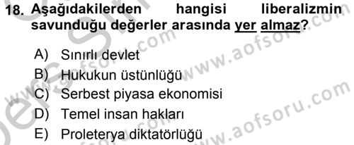Siyaset Bilimi Dersi 2016 - 2017 Yılı 3 Ders Sınav Soruları 18. Soru