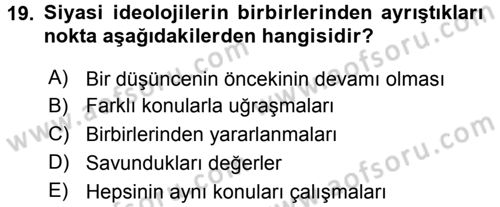 Siyaset Bilimi Dersi 2016 - 2017 Yılı 3 Ders Sınav Soruları 19. Soru