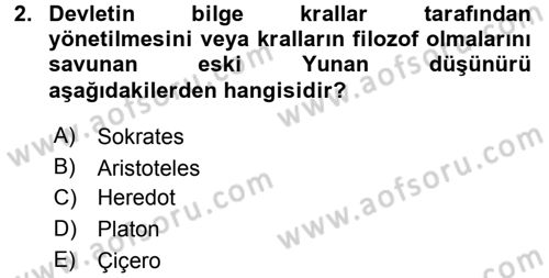 Siyaset Bilimi Dersi 2016 - 2017 Yılı 3 Ders Sınav Soruları 2. Soru