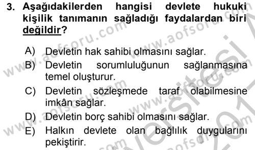 Siyaset Bilimi Dersi 2016 - 2017 Yılı 3 Ders Sınav Soruları 3. Soru