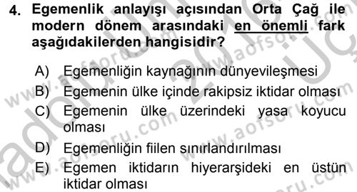 Siyaset Bilimi Dersi 2016 - 2017 Yılı 3 Ders Sınav Soruları 4. Soru