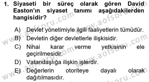 Siyaset Bilimi Dersi 2016 - 2017 Yılı (Vize) Ara Sınav Soruları 1. Soru