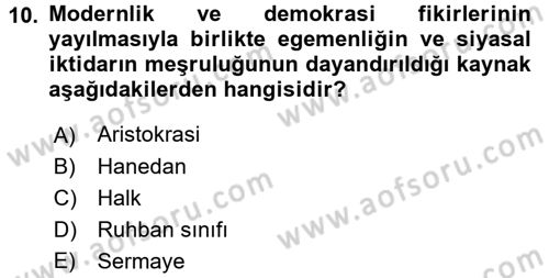 Siyaset Bilimi Dersi Ara Sınavı Deneme Sınav Soruları 10. Soru