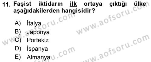 Siyaset Bilimi Dersi Ara Sınavı Deneme Sınav Soruları 11. Soru