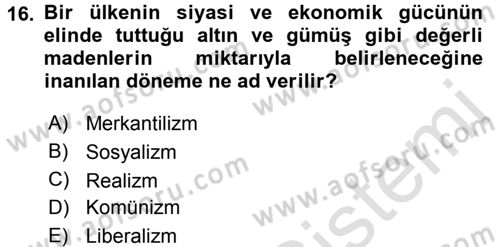 Siyaset Bilimi Dersi Ara Sınavı Deneme Sınav Soruları 16. Soru