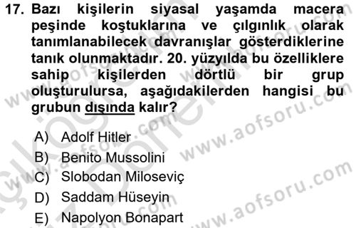 Siyaset Bilimi Dersi 2016 - 2017 Yılı (Vize) Ara Sınavı 17. Soru