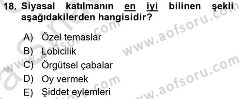 Siyaset Bilimi Dersi Ara Sınavı Deneme Sınav Soruları 18. Soru