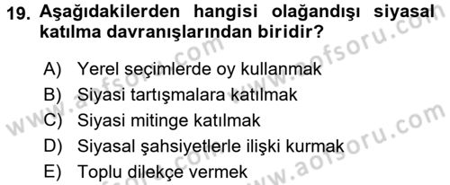Siyaset Bilimi Dersi Ara Sınavı Deneme Sınav Soruları 19. Soru
