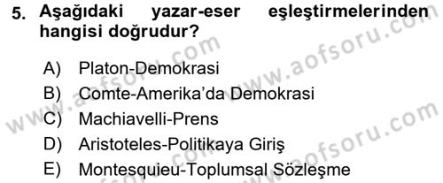 Siyaset Bilimi Dersi Ara Sınavı Deneme Sınav Soruları 5. Soru
