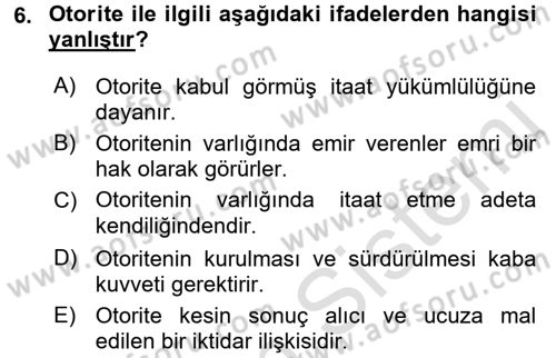 Siyaset Bilimi Dersi Ara Sınavı Deneme Sınav Soruları 6. Soru