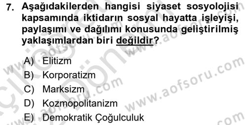 Siyaset Bilimi Dersi 2016 - 2017 Yılı (Vize) Ara Sınavı 7. Soru