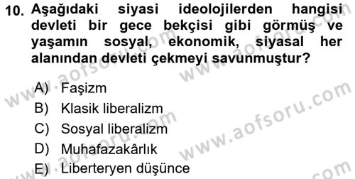 Siyaset Bilimi Dersi 2016 - 2017 Yılı (Final) Dönem Sonu Sınav Soruları 10. Soru
