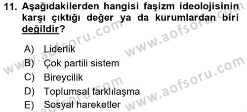 Siyaset Bilimi Dersi 2016 - 2017 Yılı (Final) Dönem Sonu Sınav Soruları 11. Soru