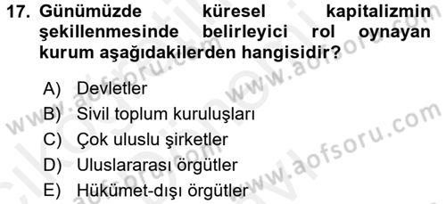 Siyaset Bilimi Dersi 2016 - 2017 Yılı (Final) Dönem Sonu Sınav Soruları 17. Soru