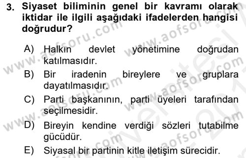 Siyaset Bilimi Dersi 2016 - 2017 Yılı (Final) Dönem Sonu Sınav Soruları 3. Soru