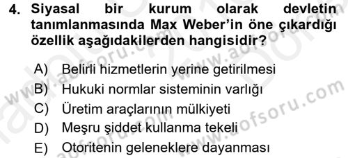 Siyaset Bilimi Dersi 2016 - 2017 Yılı (Final) Dönem Sonu Sınav Soruları 4. Soru