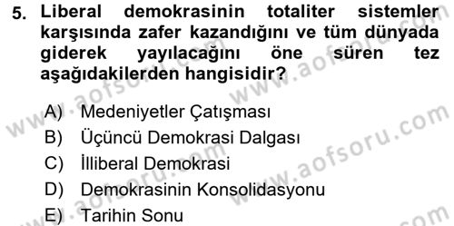 Siyaset Bilimi Dersi 2016 - 2017 Yılı (Final) Dönem Sonu Sınav Soruları 5. Soru