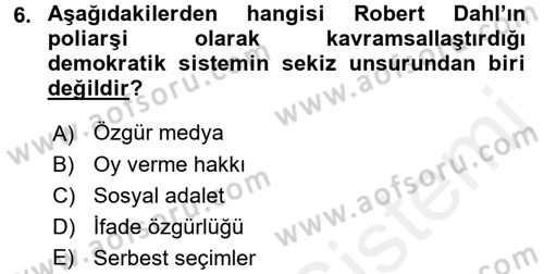 Siyaset Bilimi Dersi 2016 - 2017 Yılı (Final) Dönem Sonu Sınav Soruları 6. Soru