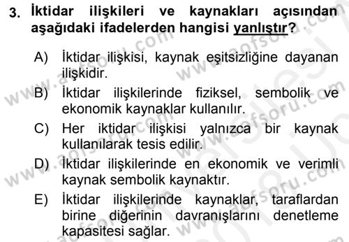 Siyaset Bilimi Dersi 2017 - 2018 Yılı 3 Ders Sınav Soruları 3. Soru
