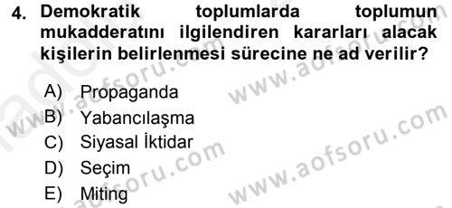 Siyaset Bilimi Dersi 2017 - 2018 Yılı 3 Ders Sınav Soruları 4. Soru