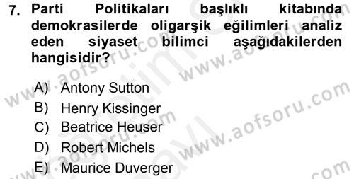 Siyaset Bilimi Dersi 2017 - 2018 Yılı 3 Ders Sınav Soruları 7. Soru