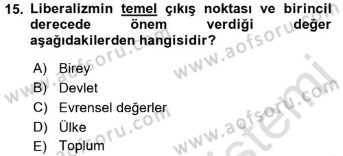 Siyaset Bilimi Dersi 2017 - 2018 Yılı (Vize) Ara Sınav Soruları 15. Soru