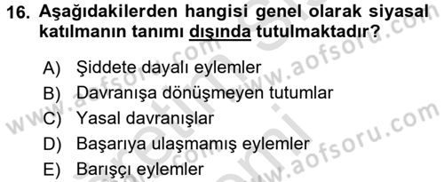 Siyaset Bilimi Dersi Ara Sınavı Deneme Sınav Soruları 16. Soru