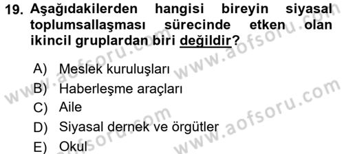 Siyaset Bilimi Dersi Ara Sınavı Deneme Sınav Soruları 19. Soru